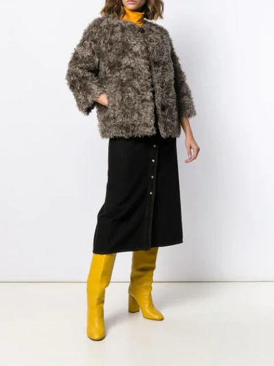 Shop Prada 1990's  Faux-fur Coat In Grey