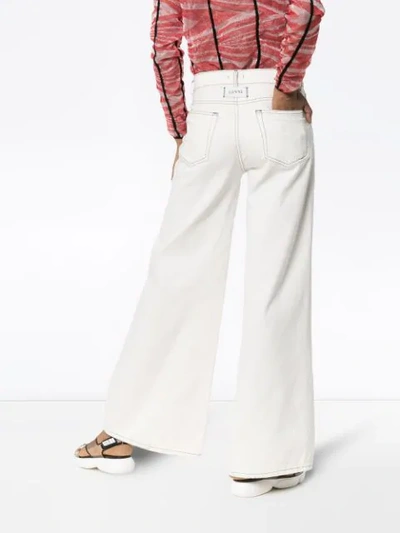 Shop Ganni Wide-leg Denim Jeans In White
