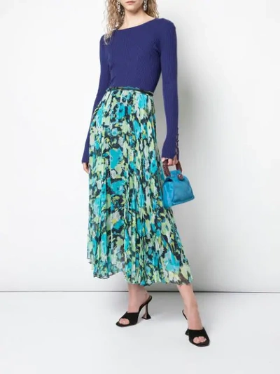 Shop Jason Wu Collection Patterned Pleated Skirt In Green
