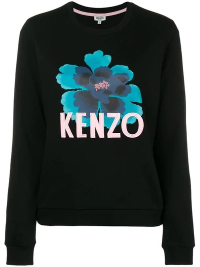 Shop Kenzo Floral Motif Sweatshirt In Black