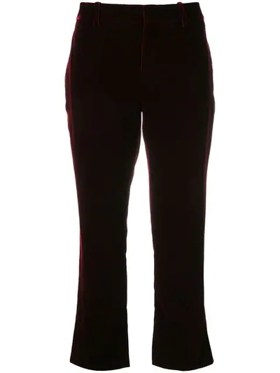 Saint Laurent Burgundy Mid Rise Flared Velvet Trousers In Red