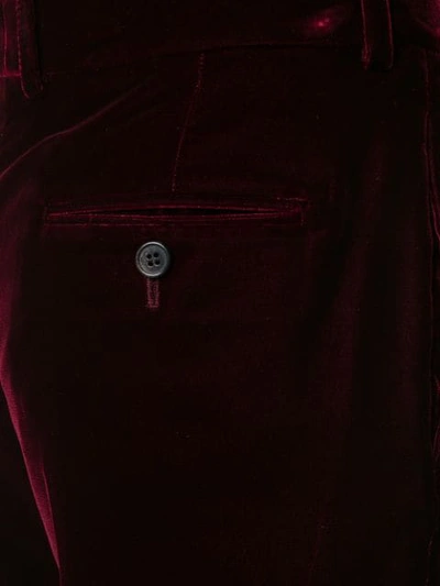 Saint Laurent Burgundy Mid Rise Flared Velvet Trousers In Red