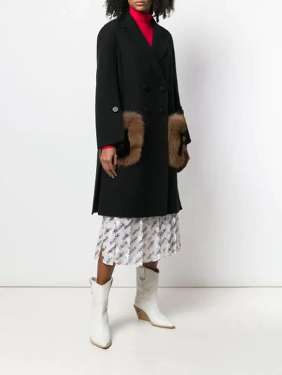 Shop Fendi Fur Detail Overcoat In F0gme Black