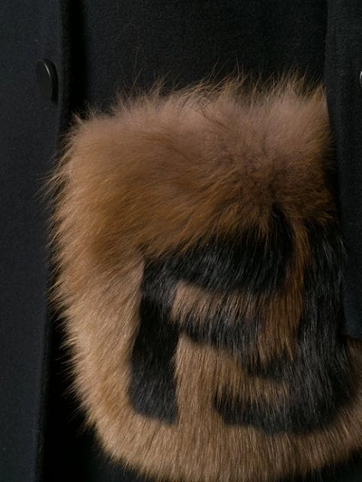 Shop Fendi Fur Detail Overcoat In F0gme Black