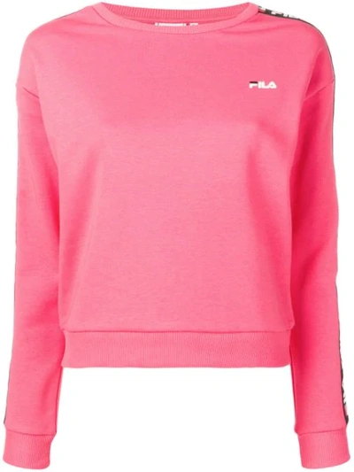 Shop Fila Logo Stripe Sweatshirt In Pink