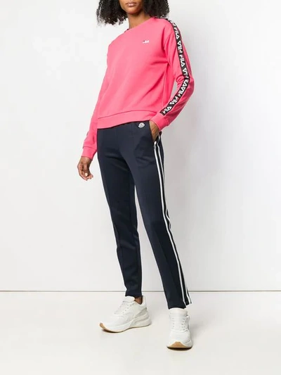 Shop Fila Logo Stripe Sweatshirt In Pink