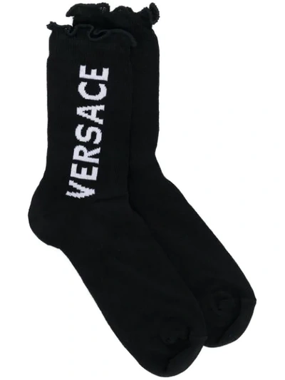 Shop Versace Intarsia Logo Socks In Black