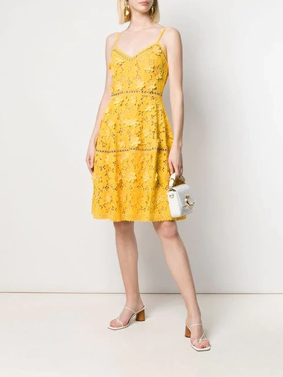 Shop Michael Michael Kors Floral Appliqué Lace Dress In Yellow
