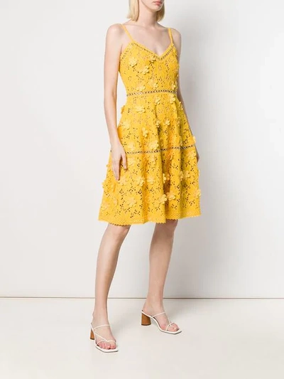 Shop Michael Michael Kors Floral Appliqué Lace Dress In Yellow