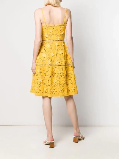 Shop Michael Michael Kors Floral Appliqué Lace Dress In Yellow