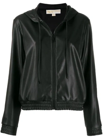 Shop Michael Michael Kors Hooded Zipped Jacket In Black
