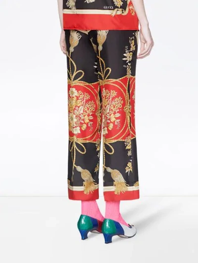 Shop Gucci Silk Pant With Flowers And Tassels In Black