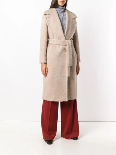 Shop Agnona Belted Coat - Neutrals