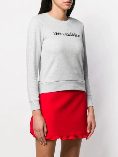 Shop Karl Lagerfeld Embroidered Logo Sweatshirt In Grey