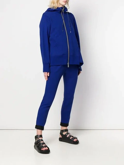 Shop Sacai Asymmetric Zip Front Hoodie In Blue
