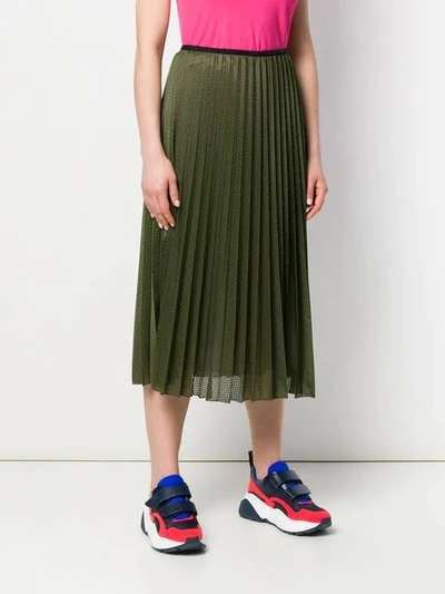 Shop Moncler Pleated Satin Skirt In Green