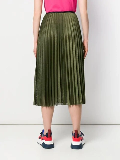 Shop Moncler Pleated Satin Skirt In Green