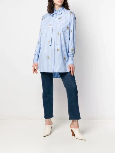 Shop Valentino Embroidered Floral Detail Shirt In Blue