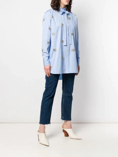 Shop Valentino Embroidered Floral Detail Shirt In Blue