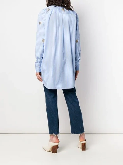 Shop Valentino Embroidered Floral Detail Shirt In Blue