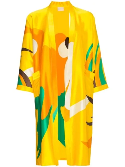 Shop Simon Miller Owosso Parrot Print Silk Kimono In Yellow