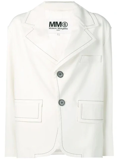 Shop Mm6 Maison Margiela Contrast Stitch Blazer In White