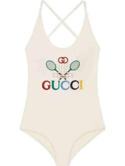 Shop Gucci Tennis Swimsuit In White