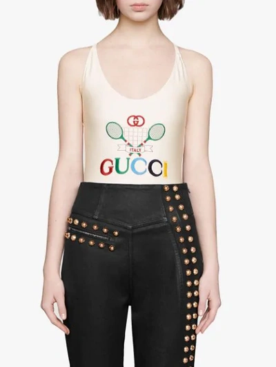 Shop Gucci Tennis Swimsuit In White