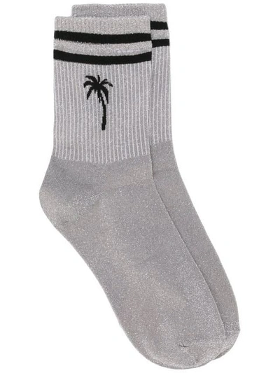 Shop Msgm Palm Tree Striped Socks In 90 Silver