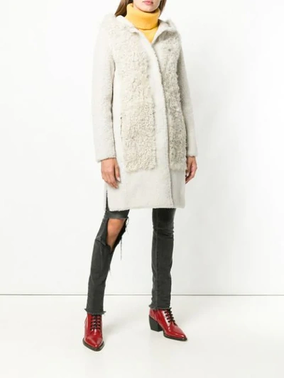 Shop Yves Salomon Hooded Shearling Coat In White
