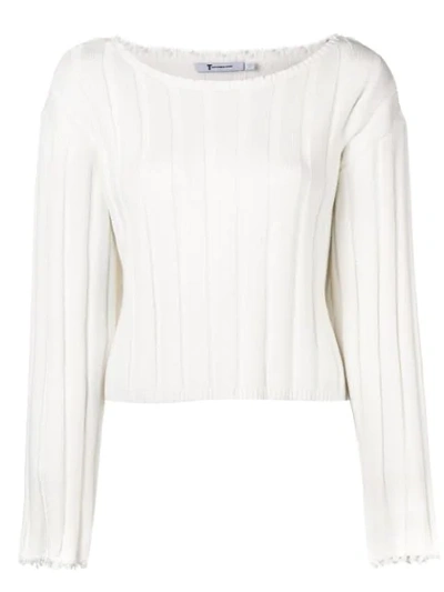 Shop Alexander Wang T Frayed Ribbed Sweater In White