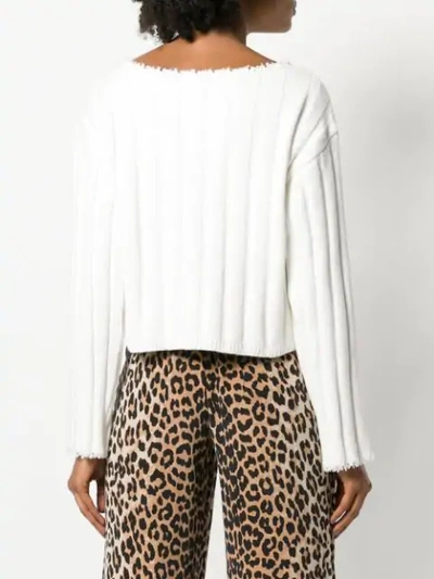 Shop Alexander Wang T Frayed Ribbed Sweater In White