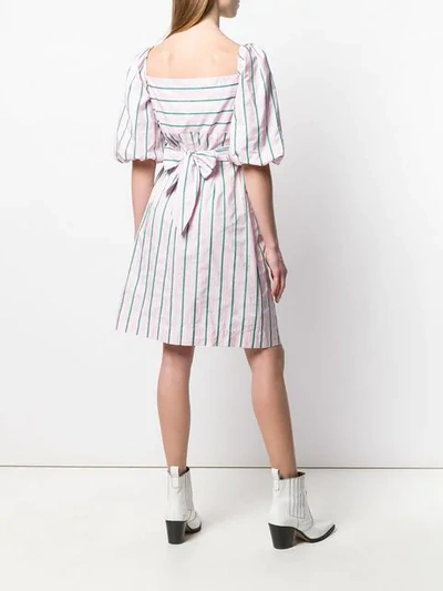 PINKO PUFF SLEEVE STRIPED DRESS - 粉色