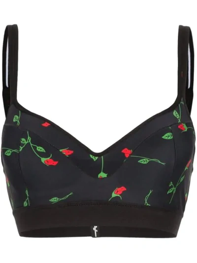 Shop Adam Selman Sport Push It Rose Print Sports Bra In Black