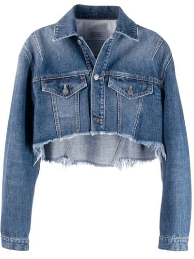 Shop Givenchy Slashed Crop Denim Jacket In Blue