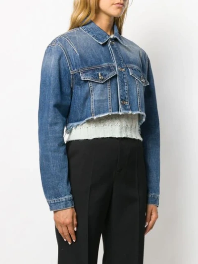 Shop Givenchy Slashed Crop Denim Jacket In Blue