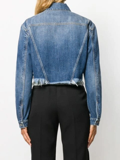 Shop Givenchy Slashed Crop Denim Jacket In Blue