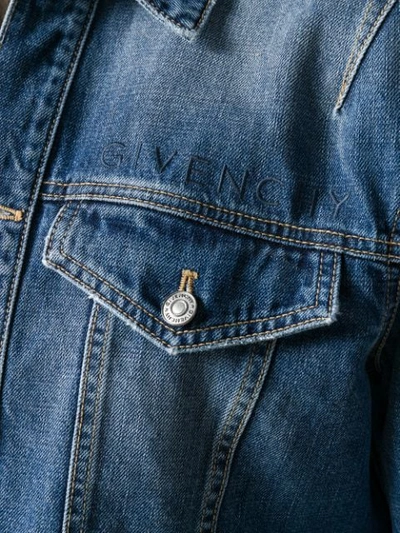 Shop Givenchy Slashed Crop Denim Jacket In Blue