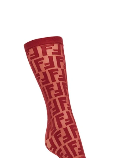 Shop Fendi Ff Logo Embroidered Socks In Red