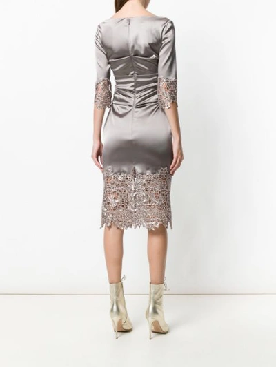 Shop Talbot Runhof Lace Panel Dress In Grey