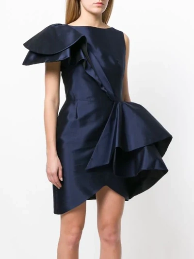 Shop Lanvin Asymmetric Ruffle Dress In Blue