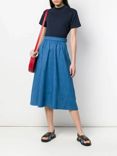 Shop Apc Pleated Midi Skirt In Blue