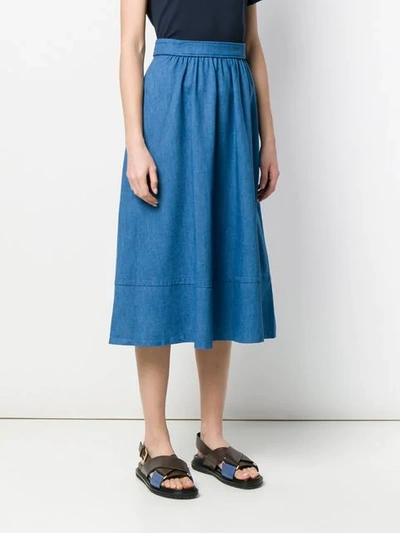 Shop Apc Pleated Midi Skirt In Blue