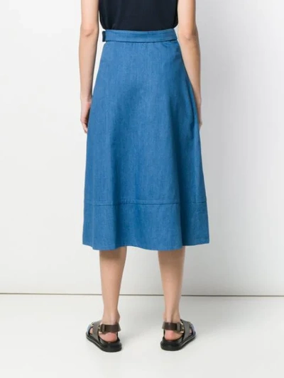 Shop Apc Pleated Midi Skirt In Blue