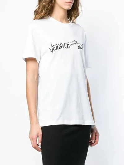 Shop Versace 'with Love' Print T-shirt In White