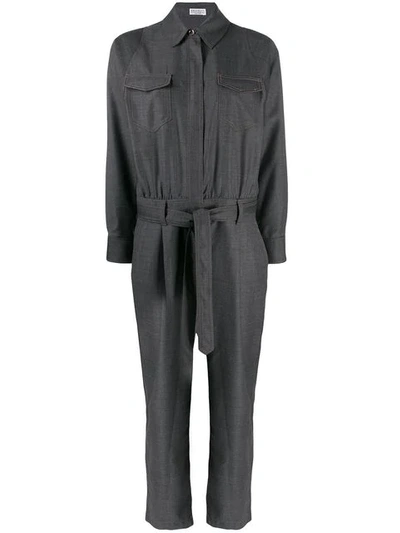 Shop Brunello Cucinelli Belted Jumpsuit In C1121 Grigio Scuro