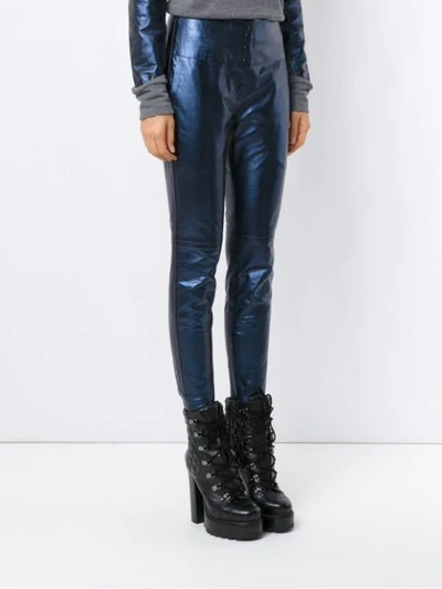 Shop Andrea Bogosian Metallic Skinny Trousers In Blue