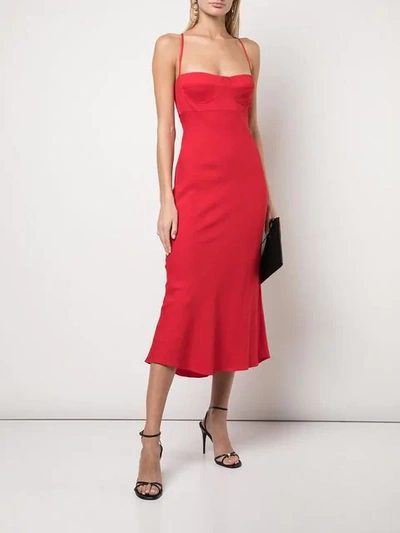 Shop Michelle Mason Bustier Midi Dress In Red