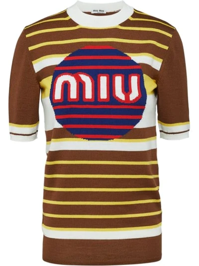 Shop Miu Miu Pullover Mit Logo In Brown