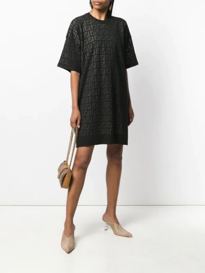 Shop Fendi Inlaid Ff Motif T-shirt Dress In Black